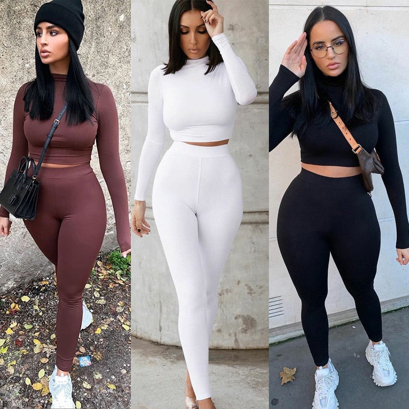 Two Piece High Waist Stretchy Solid Sportswear Sets