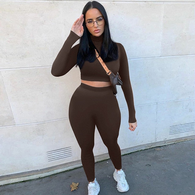 Two Piece High Waist Stretchy Solid Sportswear Sets