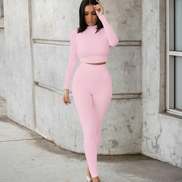 Two Piece High Waist Stretchy Solid Sportswear Sets