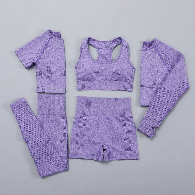 Seamless  Long Sleeve Fitness Crop Top 5PCS  yoga set/Workout Set