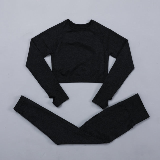 Seamless  Long Sleeve Fitness Crop Top 5PCS  yoga set/Workout Set