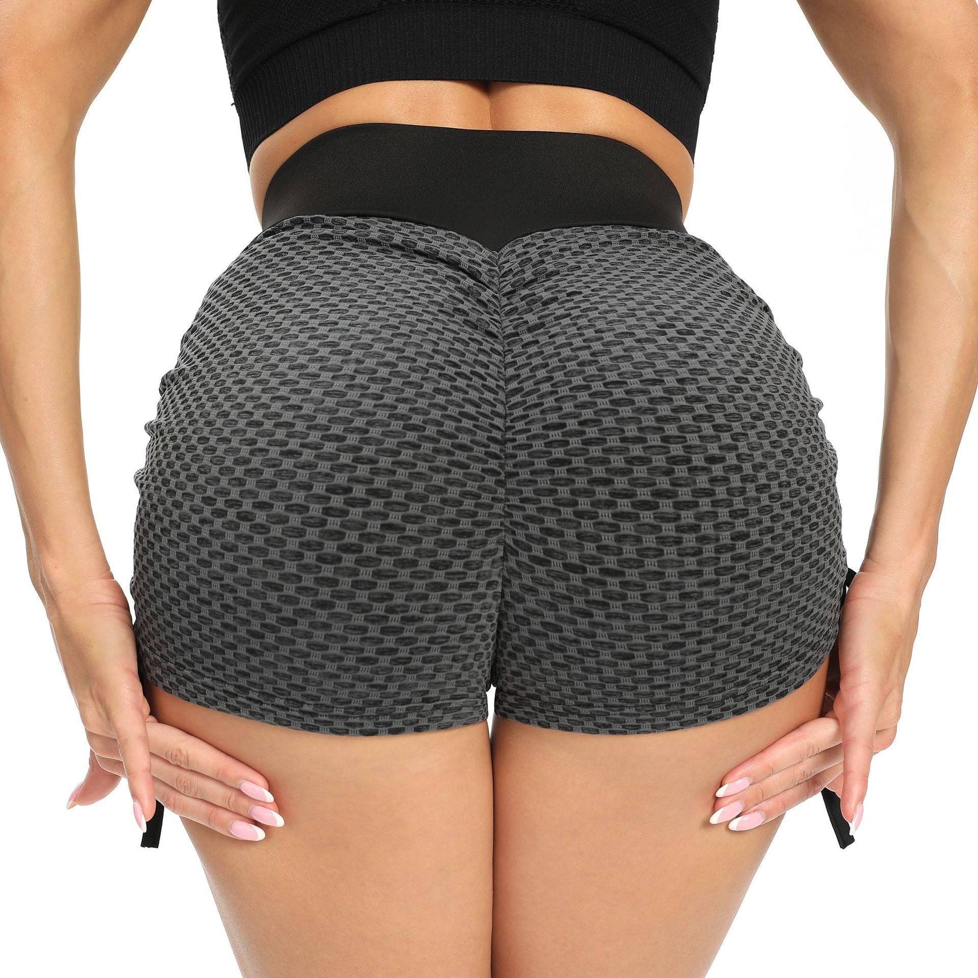 Hight waist, Booty Scrunch Bum, Athletic Cycling Drawstring Butt Lift Honeycomb Textured Shorts.