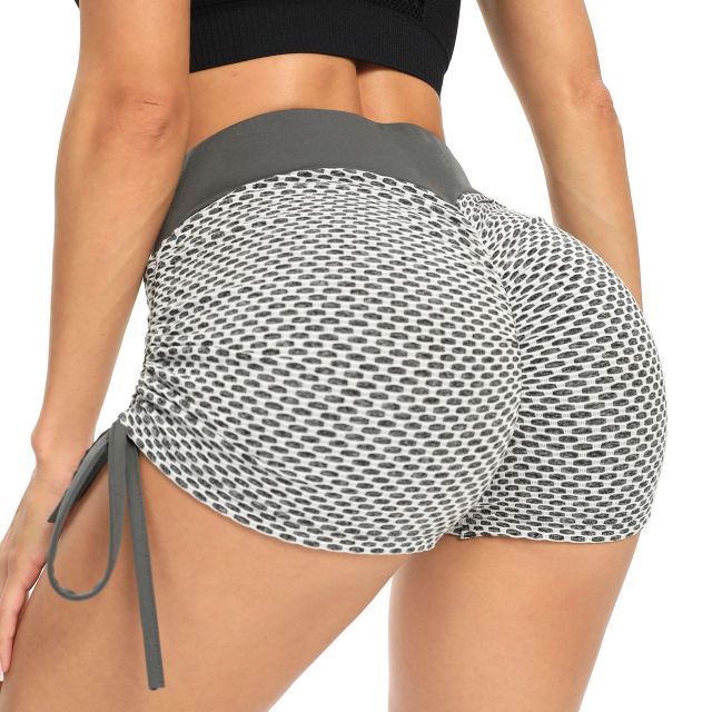 Hight waist, Booty Scrunch Bum, Athletic Cycling Drawstring Butt Lift Honeycomb Textured Shorts.