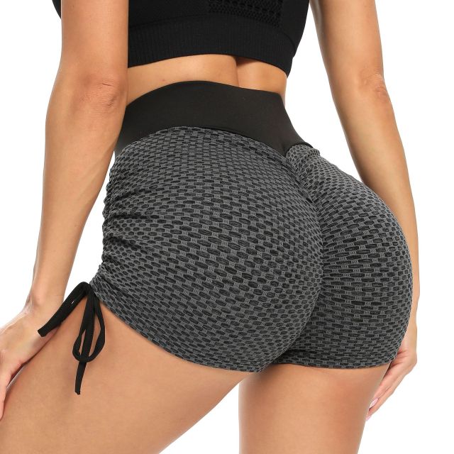 Hight waist, Booty Scrunch Bum, Athletic Cycling Drawstring Butt Lift Honeycomb Textured Shorts.