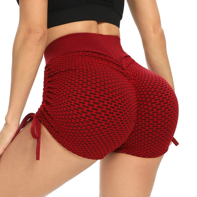 Hight waist, Booty Scrunch Bum, Athletic Cycling Drawstring Butt Lift Honeycomb Textured Shorts.